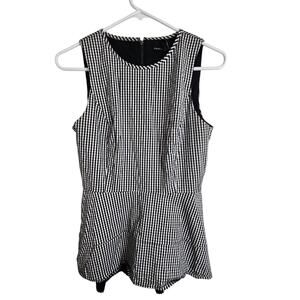White House Black Market Top Peplum Top Gingham Top Women 4 Black White Casual